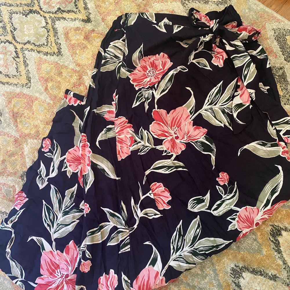 Blue and Pink Floral Wrap Skirt